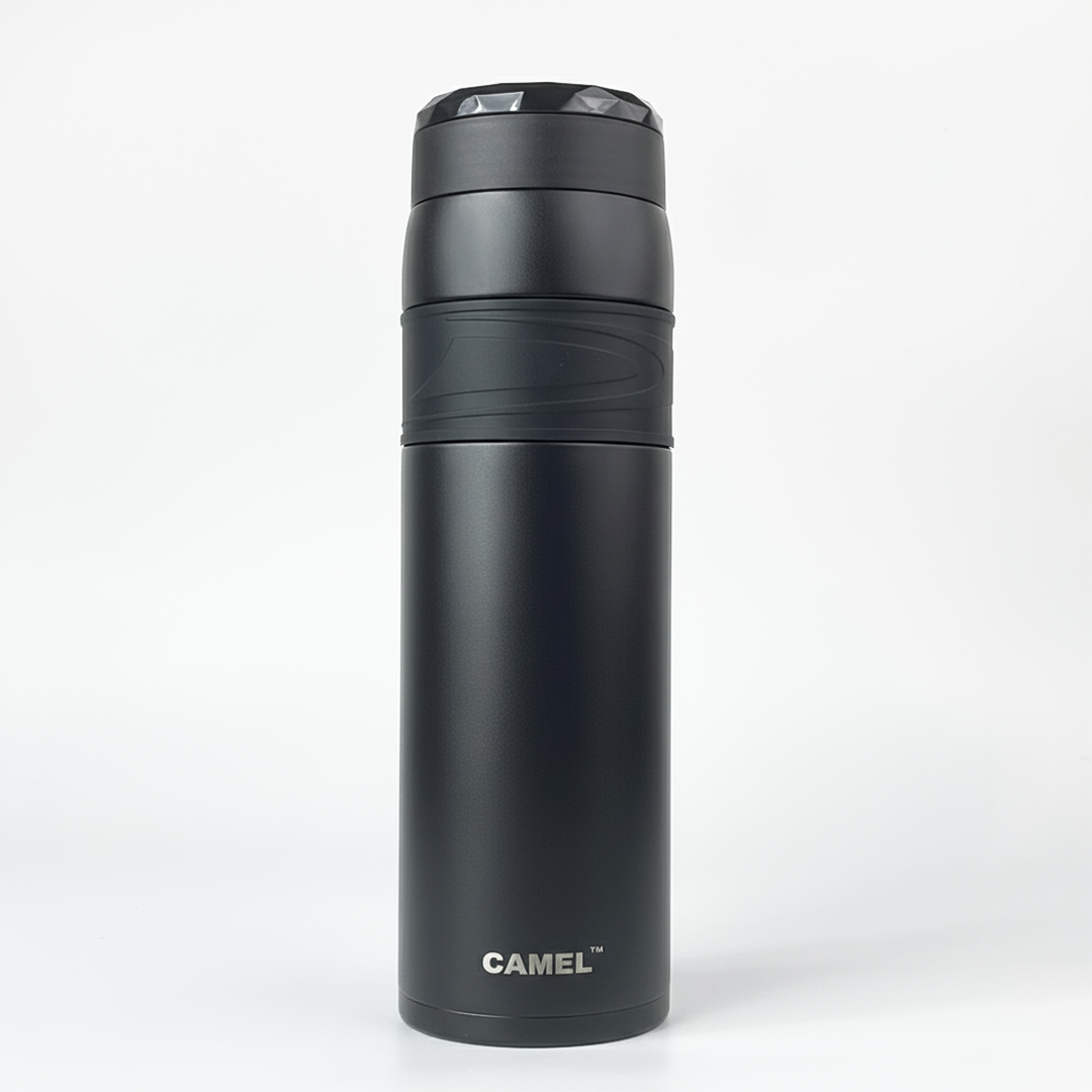 Terra Stainless Steel Vaccum Insulated Water Bottle with Rubber Grip - Classic Black