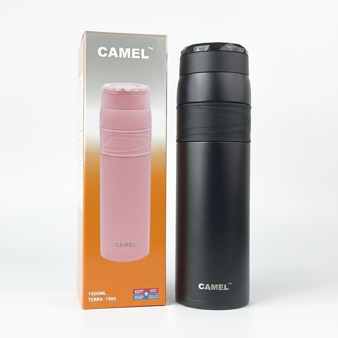 Terra Stainless Steel Vaccum Insulated Water Bottle with Rubber Grip - Classic Black