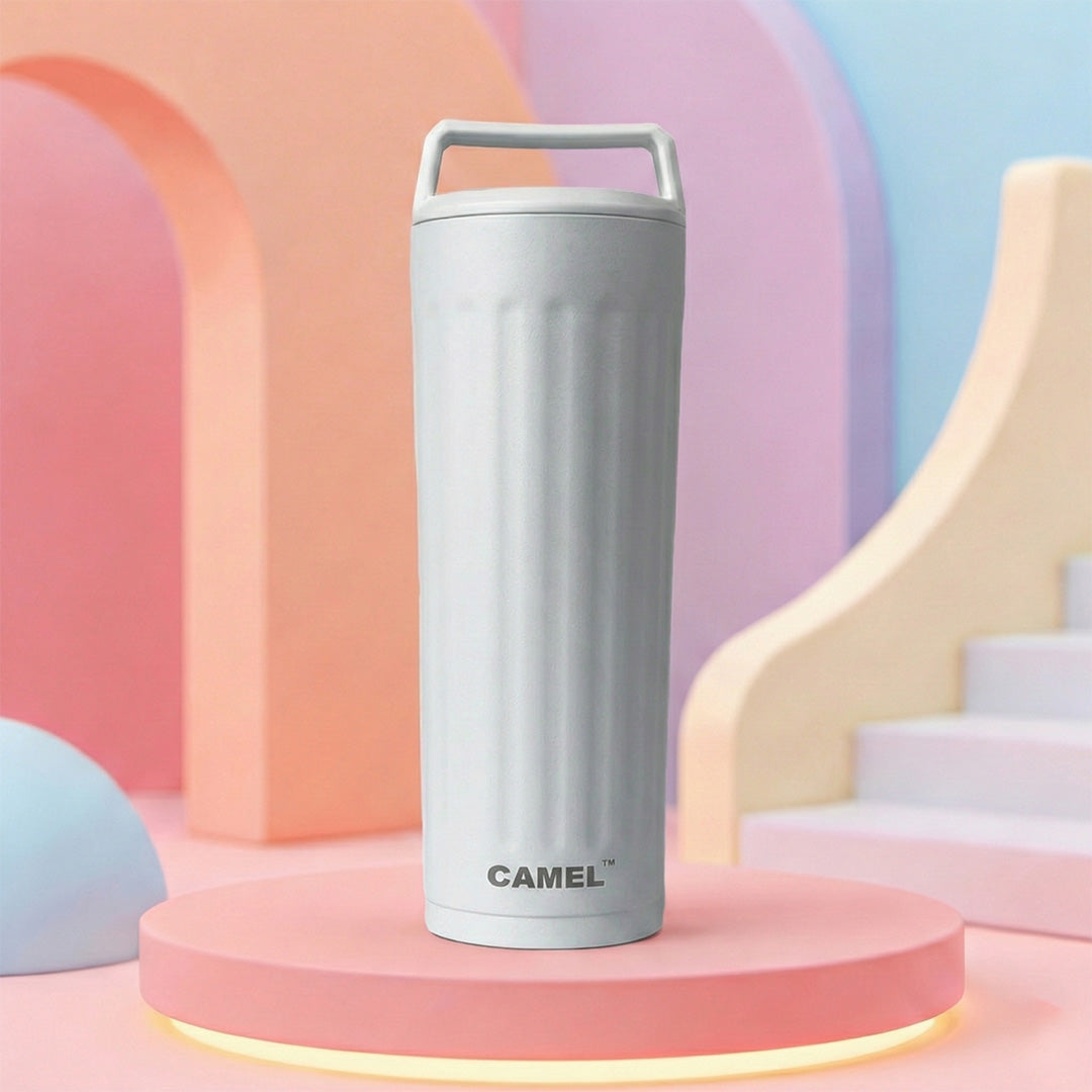 Essentia Quickflip Double Wall Vacuum Tumbler with Stylish Handle - Arctic White