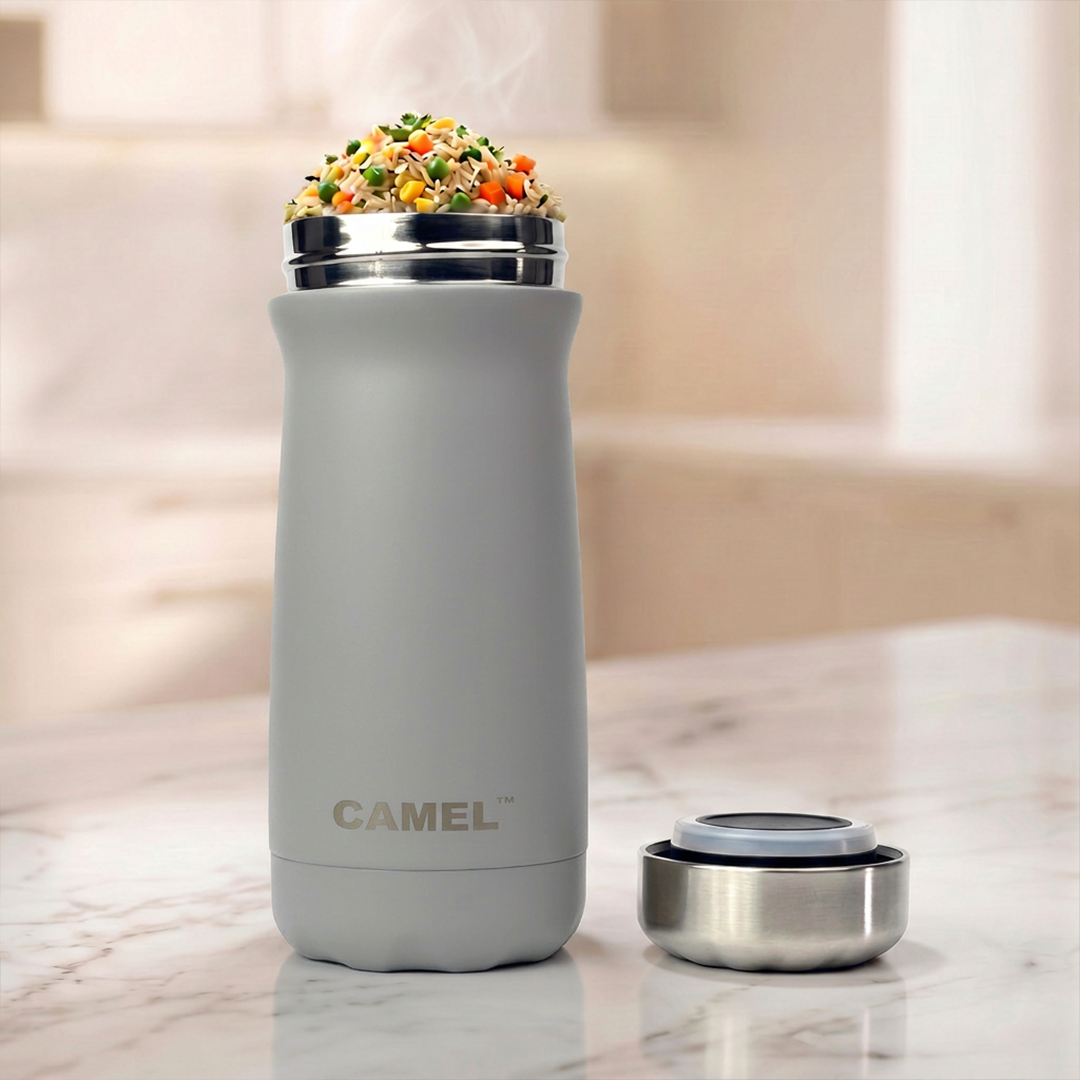Bliss Double Wall Vacuum Food Jar (Stone Grey) - India's Bestselling Vacuum Food Jar | Hot Food Upto 6+ Hours