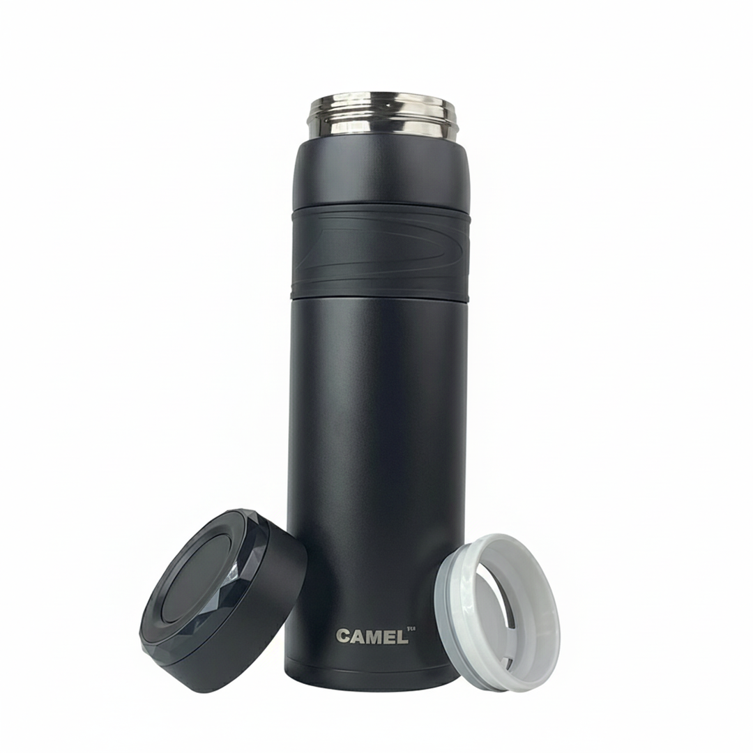 Terra Stainless Steel Vaccum Insulated Water Bottle with Rubber Grip - Classic Black