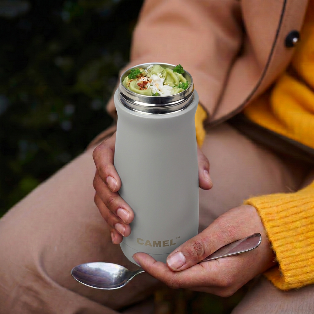 Bliss Double Wall Vacuum Food Jar (Stone Grey) - India's Bestselling Vacuum Food Jar | Hot Food Upto 6+ Hours