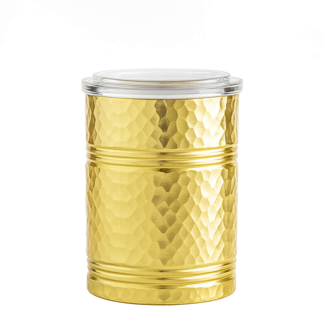 Eva X Camel Classic Multipurpose Vintage Hammered Jar with Airtight Lid - Gold