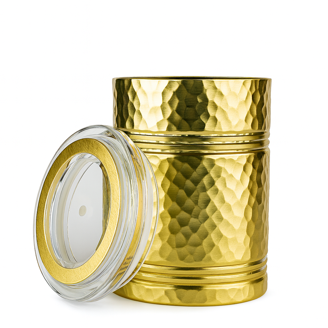Eva X Camel Classic Multipurpose Vintage Hammered Jar with Airtight Lid - Gold
