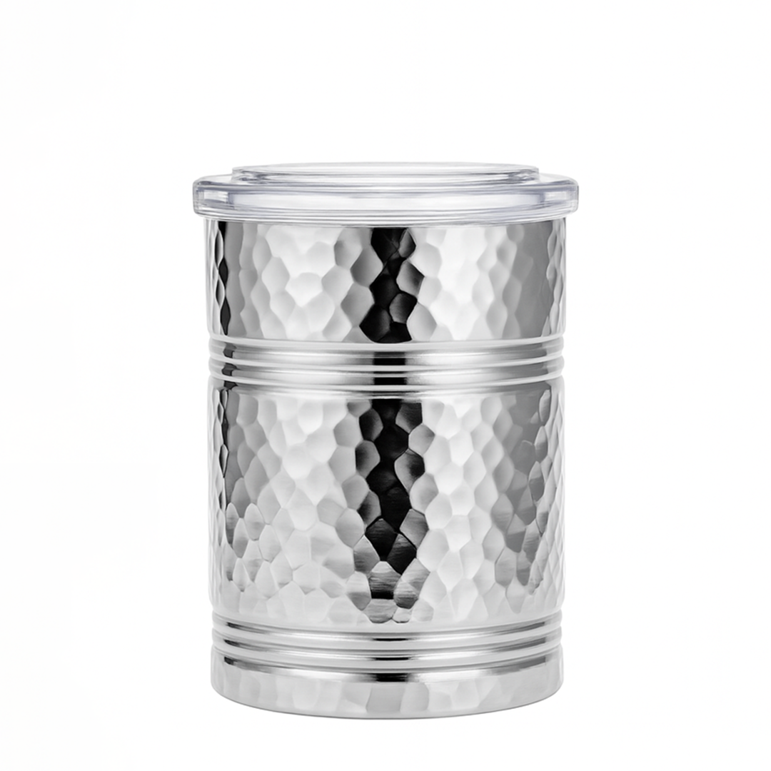 Eva X Camel Classic Multipurpose Vintage Hammered Jar with Airtight Lid - Silver