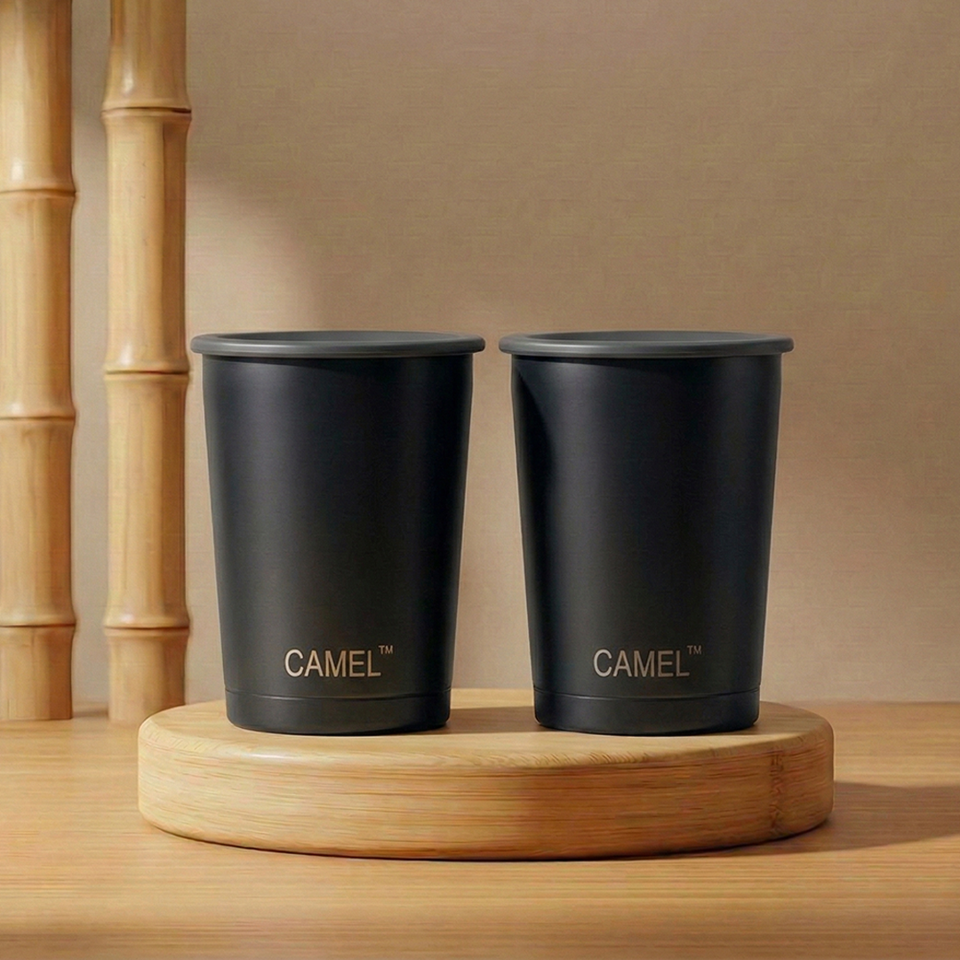 Camel Magic Double Wall Vacuum Glass with Lid - 200 ML (Set of 2)