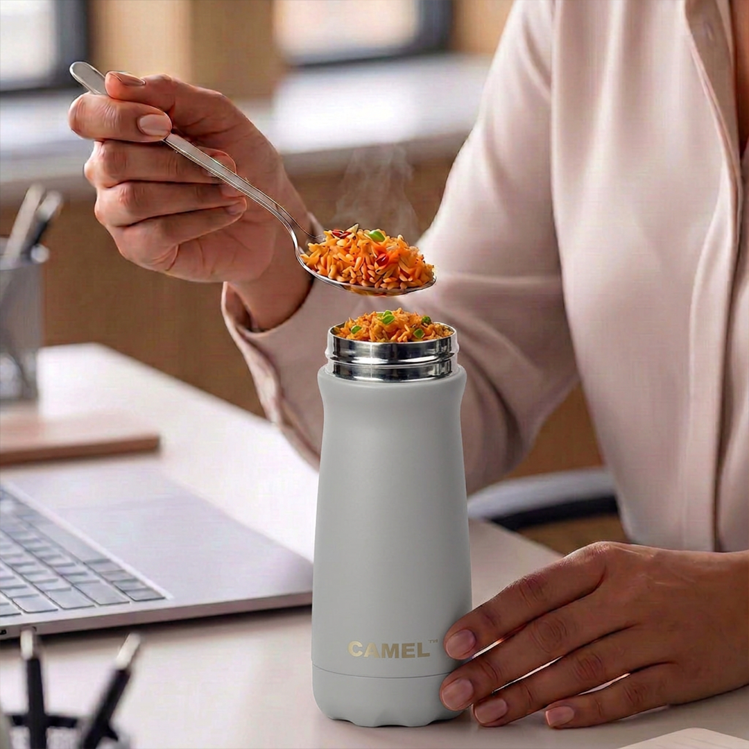 Bliss Double Wall Vacuum Food Jar (Stone Grey) - India's Bestselling Vacuum Food Jar | Hot Food Upto 6+ Hours