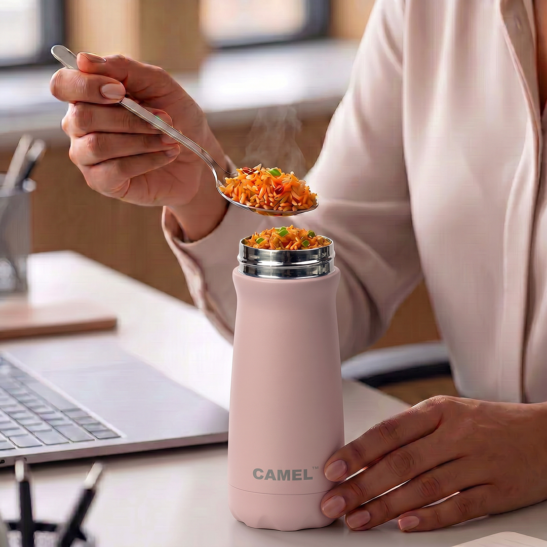 Bliss Double Wall Vacuum Food Jar (Light Pink) - India's Bestselling Vacuum Food Jar  | Hot Food Upto 6+ Hours