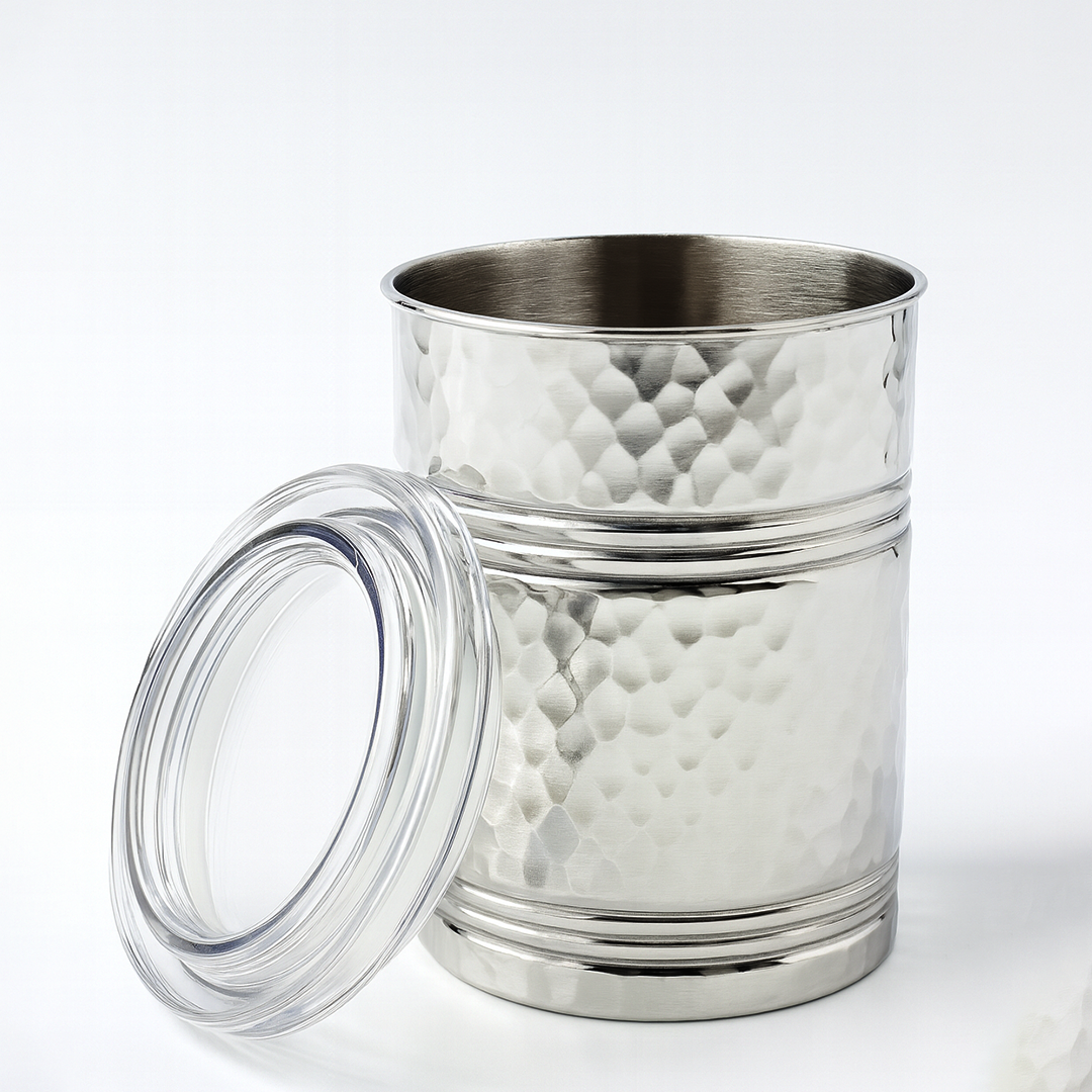 Eva X Camel Classic Multipurpose Vintage Hammered Jar with Airtight Lid - Silver