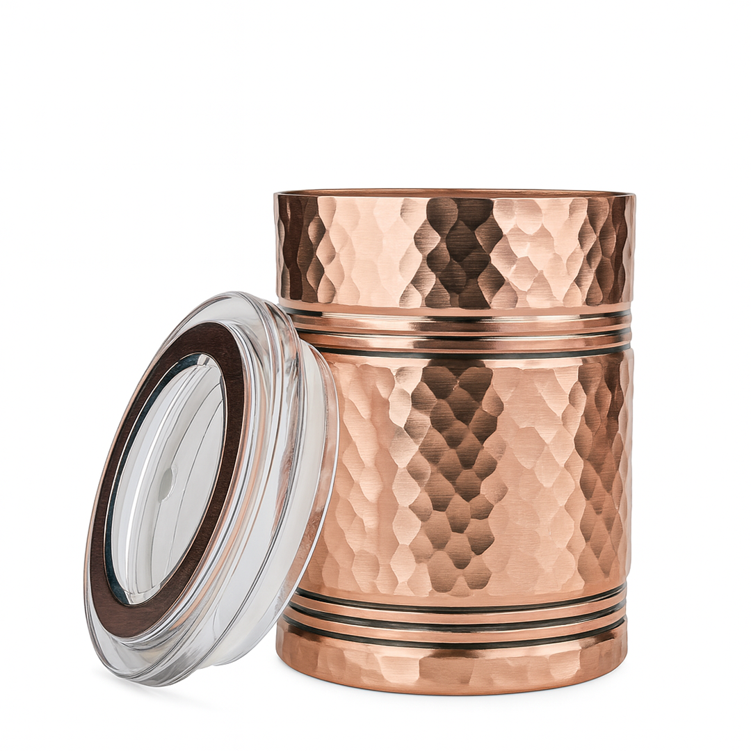 Eva X Camel Classic Multipurpose Vintage Hammered Jar with Airtight Lid - Rose Gold