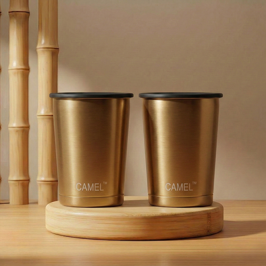 Camel Magic Double Wall Vacuum Glass with Lid - 200 ML (Set of 2)
