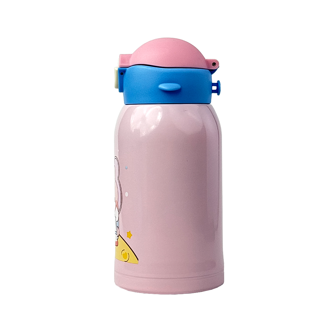 Wonder Kids 550 ML Hot & Cold Vacuum Thermos Sipper & Cup Bottle with Neck Strap Zipper Cover - Pink & Blue