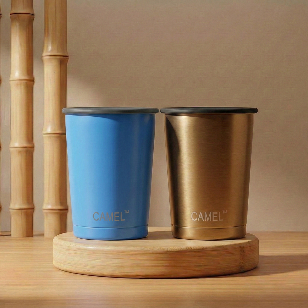 Camel Magic Double Wall Vacuum Glass with Lid - 200 ML (Set of 2)
