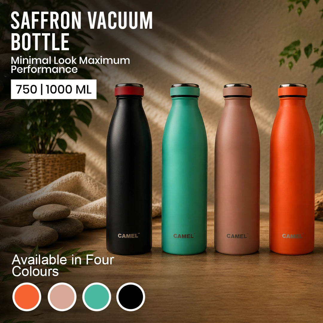 Saffron Double Wall Vacuum 750ML Flask Bottle - Hot Beverages Upto 6+ Hours - Set of 4