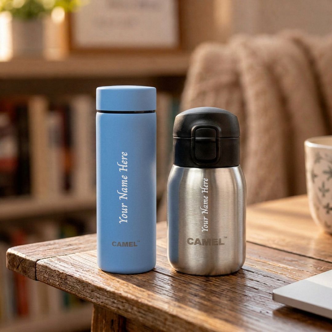 Personalised Mojo 180 ML(Silver) & Mini 130 ML(Blue) Vacuum Bottle Combo