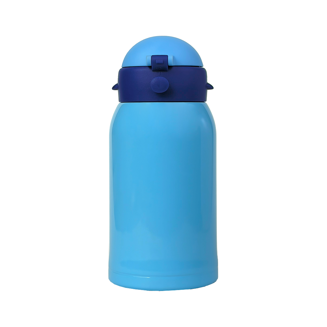 Wonder Kids 550 ML Hot & Cold Vacuum Thermos Sipper & Cup Bottle with Neck Strap Zipper Cover - Shades of Blue