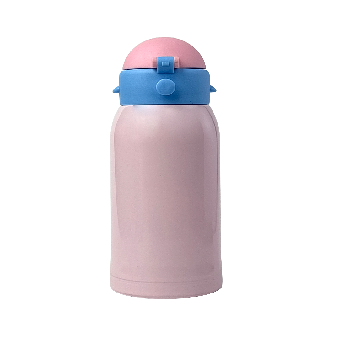 Wonder Kids 550 ML Hot & Cold Vacuum Thermos Sipper & Cup Bottle with Neck Strap Zipper Cover - Pink & Blue