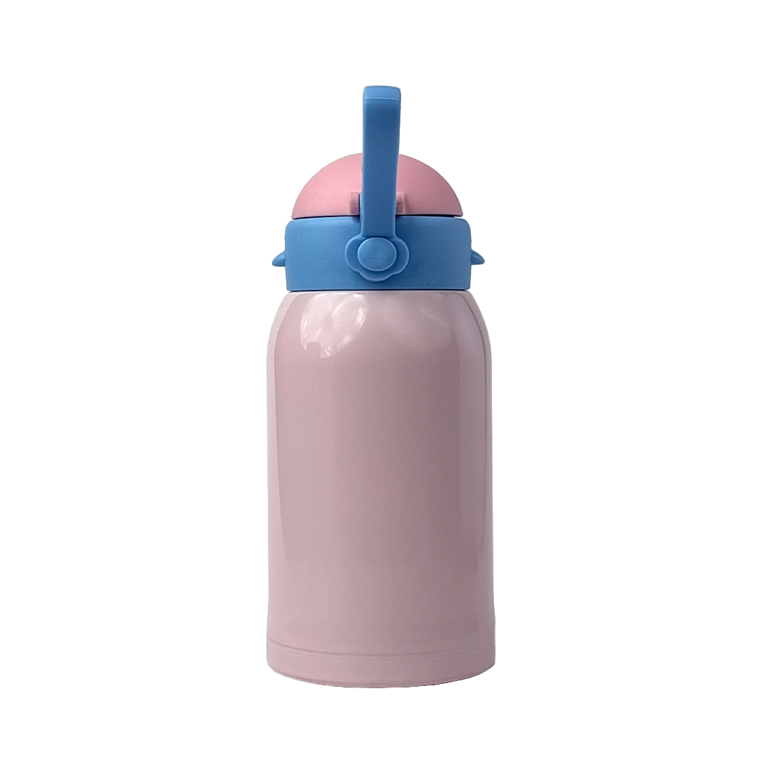 Wonder Kids 550 ML Hot & Cold Vacuum Thermos Sipper & Cup Bottle with Neck Strap Zipper Cover - Pink & Blue