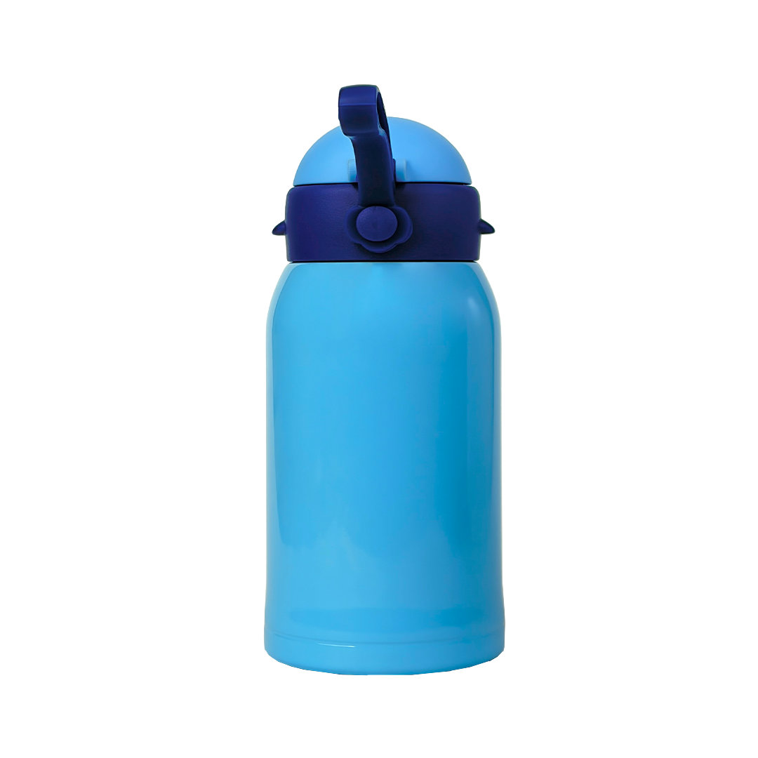 Wonder Kids 550 ML Hot & Cold Vacuum Thermos Sipper & Cup Bottle with Neck Strap Zipper Cover - Shades of Blue