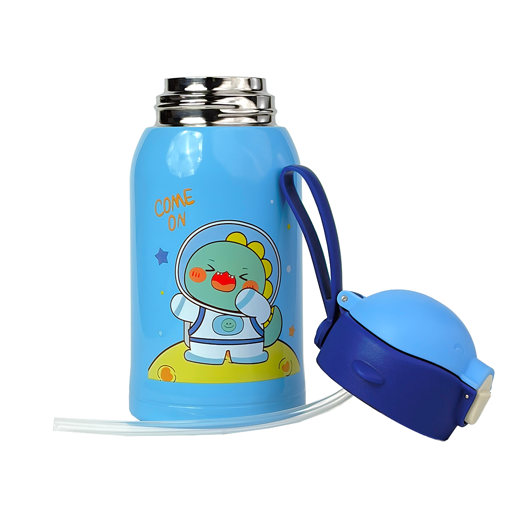 Wonder Kids 550 ML Hot & Cold Vacuum Thermos Sipper & Cup Bottle with Neck Strap Zipper Cover - Shades of Blue