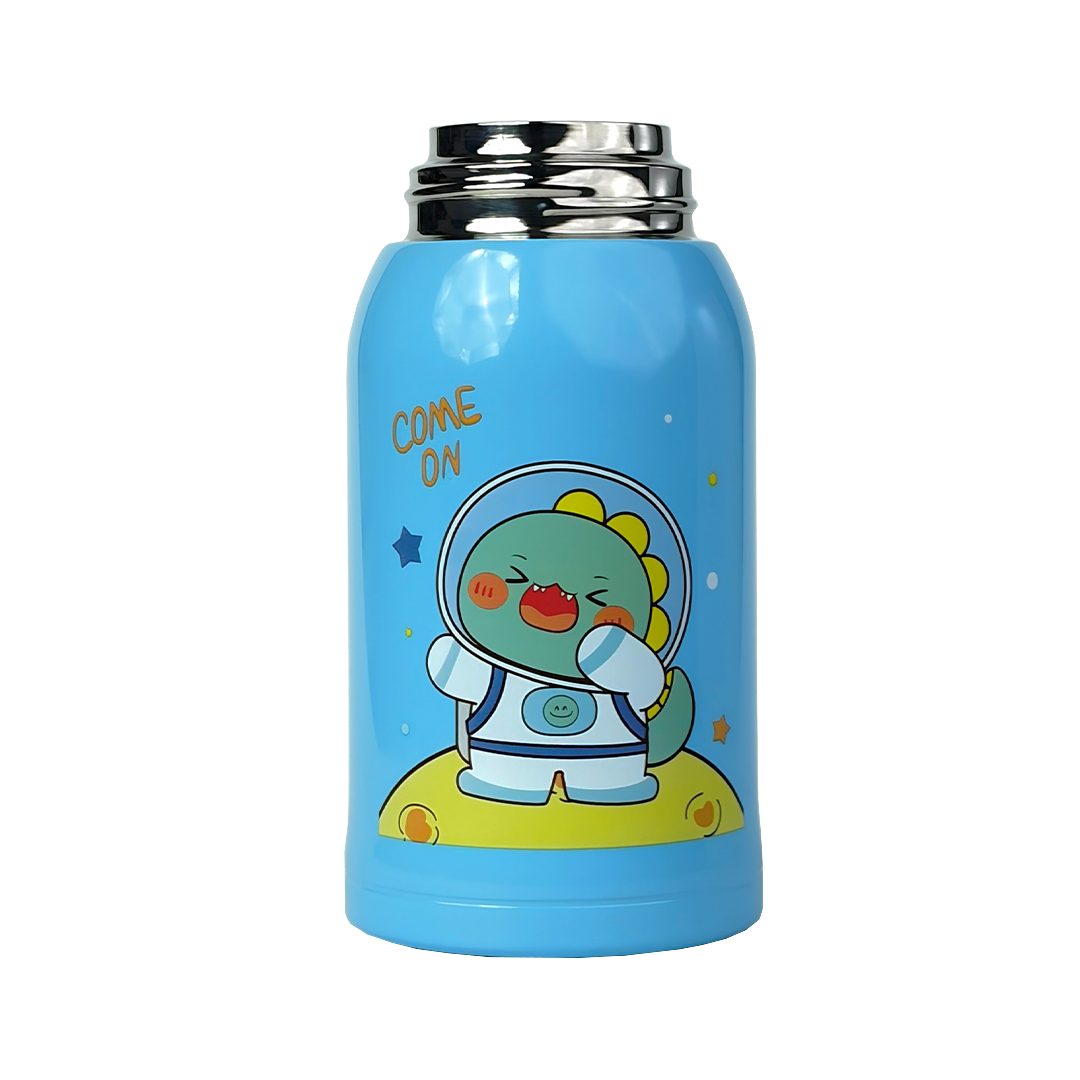 Wonder Kids 550 ML Hot & Cold Vacuum Thermos Sipper & Cup Bottle with Neck Strap Zipper Cover - Shades of Blue