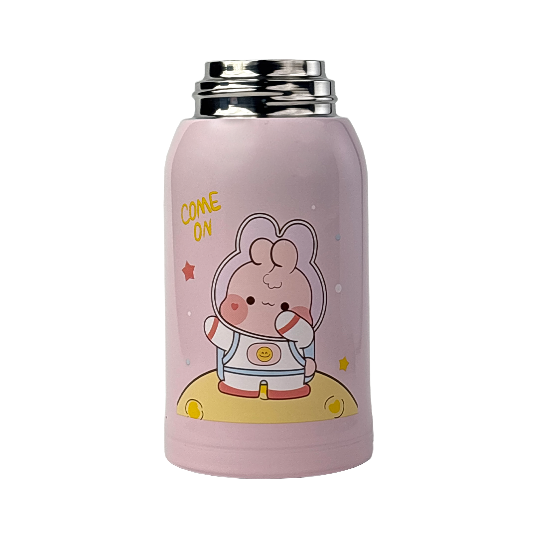 Wonder Kids 550 ML Hot & Cold Vacuum Thermos Sipper & Cup Bottle with Neck Strap Zipper Cover - Pink & Blue