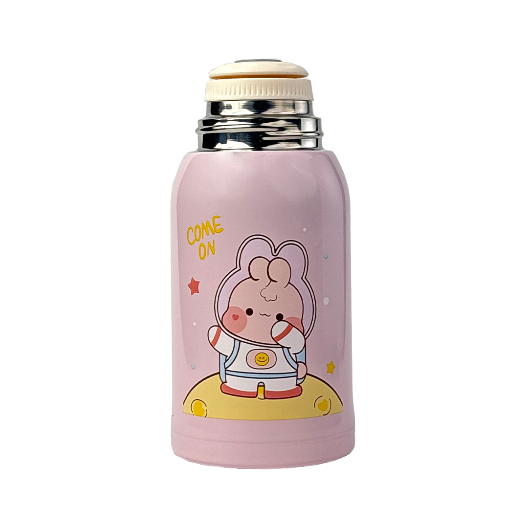 Wonder Kids 550 ML Hot & Cold Vacuum Thermos Sipper & Cup Bottle with Neck Strap Zipper Cover - Pink & Blue