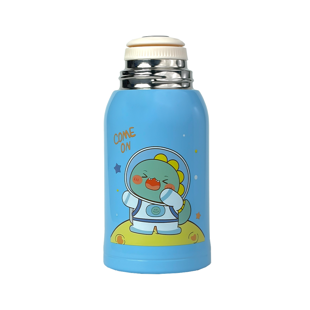 Wonder Kids 550 ML Hot & Cold Vacuum Thermos Sipper & Cup Bottle with Neck Strap Zipper Cover - Shades of Blue