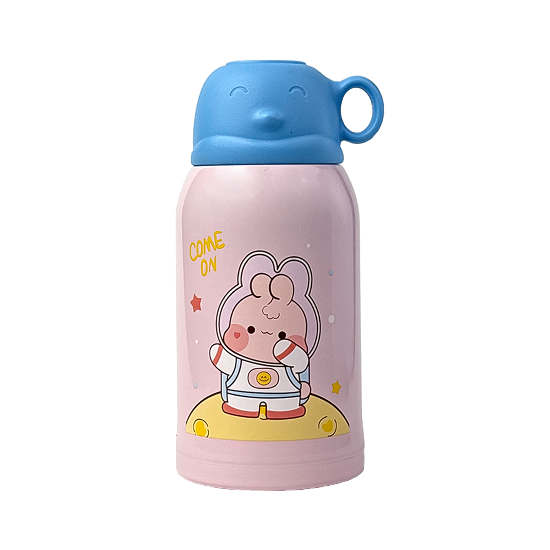 Wonder Kids 550 ML Hot & Cold Vacuum Thermos Sipper & Cup Bottle with Neck Strap Zipper Cover - Pink & Blue