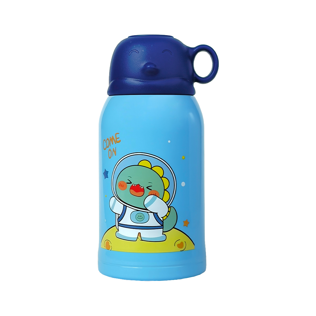 Wonder Kids 550 ML Hot & Cold Vacuum Thermos Sipper & Cup Bottle with Neck Strap Zipper Cover - Shades of Blue