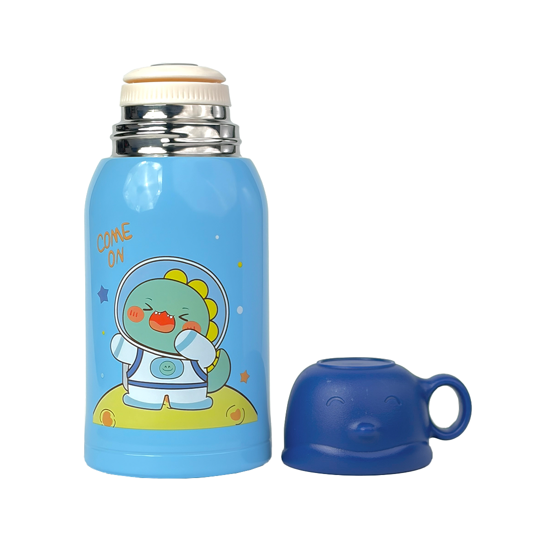 Wonder Kids 550 ML Hot & Cold Vacuum Thermos Sipper & Cup Bottle with Neck Strap Zipper Cover - Shades of Blue