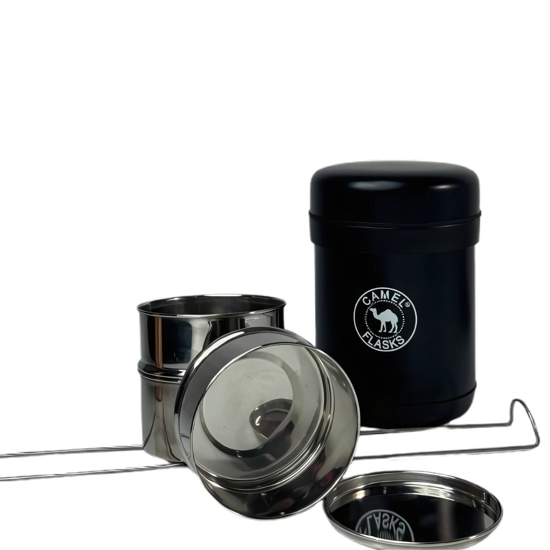 Camel 3 + 3 Free Steel Container - 750 ML Vacuum Insulated Thermosteel + Plastic Container Tiffin with Bag