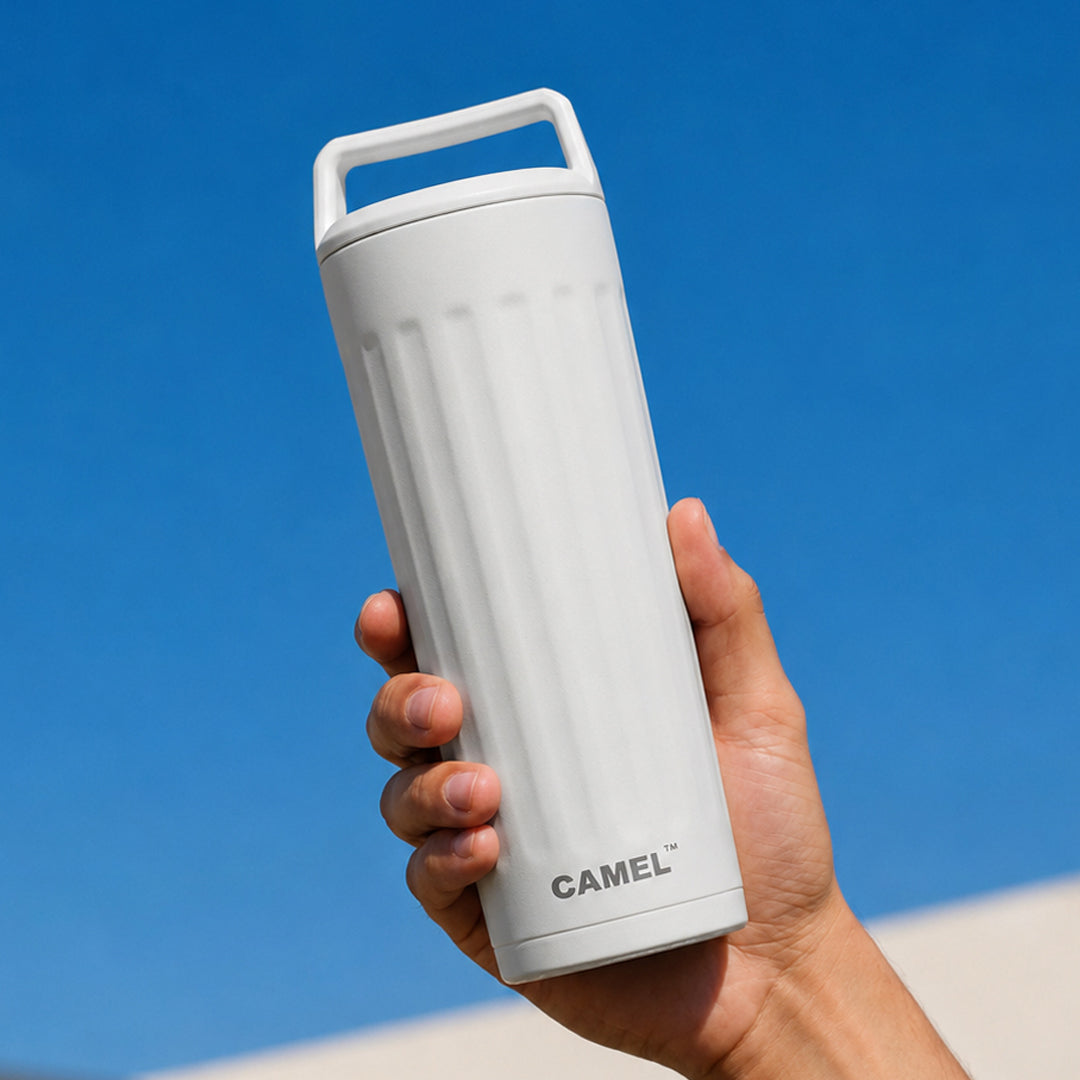 Essentia Quickflip Double Wall Vacuum Tumbler with Stylish Handle - Arctic White