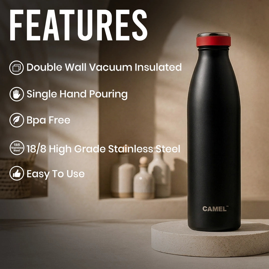 Saffron Double Wall Vacuum 750ML Flask Bottle - Hot Beverages Upto 6+ Hours - Set of 4