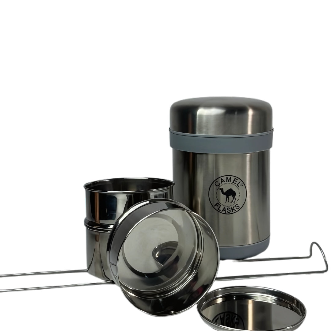 Camel 3 + 3 Free Steel Container - 750 ML Vacuum Insulated Thermosteel + Plastic Container Tiffin with Bag