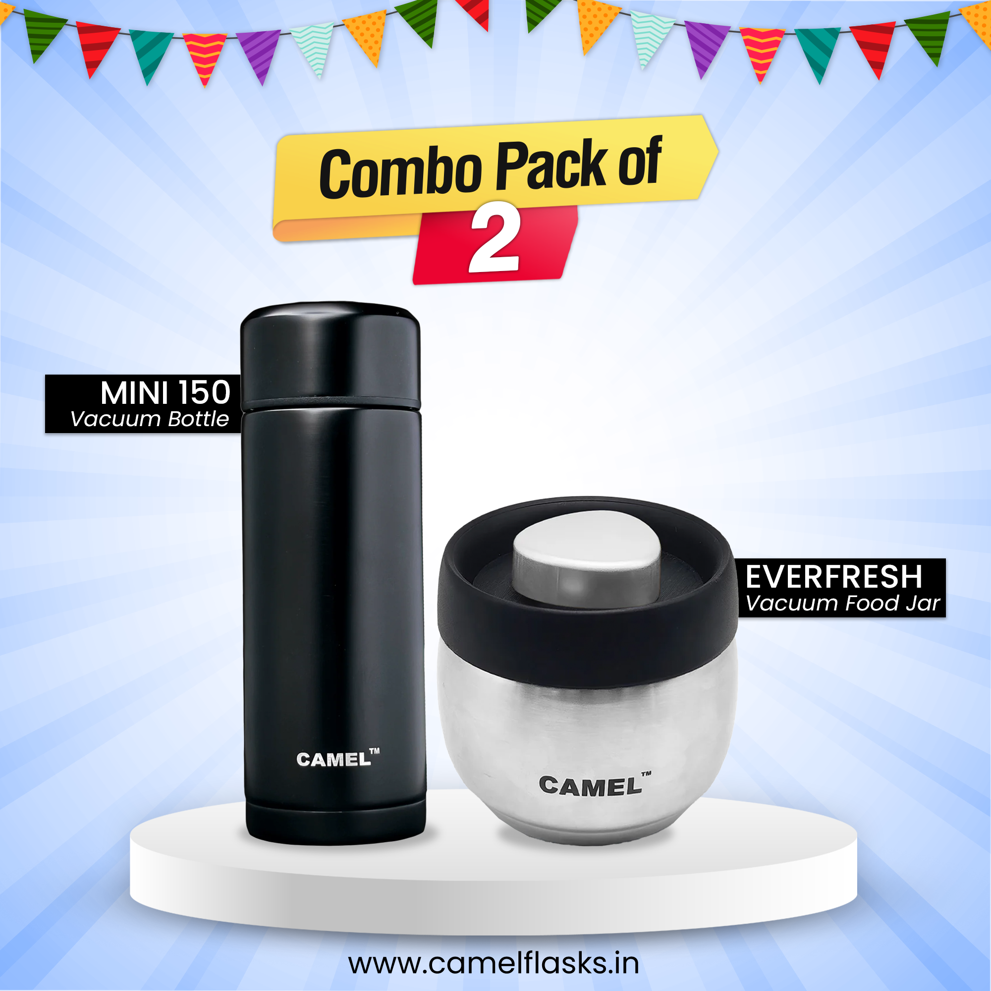 Everfresh Instant Vacuum Food Jar 550ml + MINI 150 Vacuum Bottle