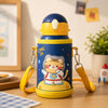 Wonder Kids 550 ML Hot & Cold Vacuum Thermos Sipper & Cup Bottle with Neck Strap Zipper Cover - Blue & Yellow