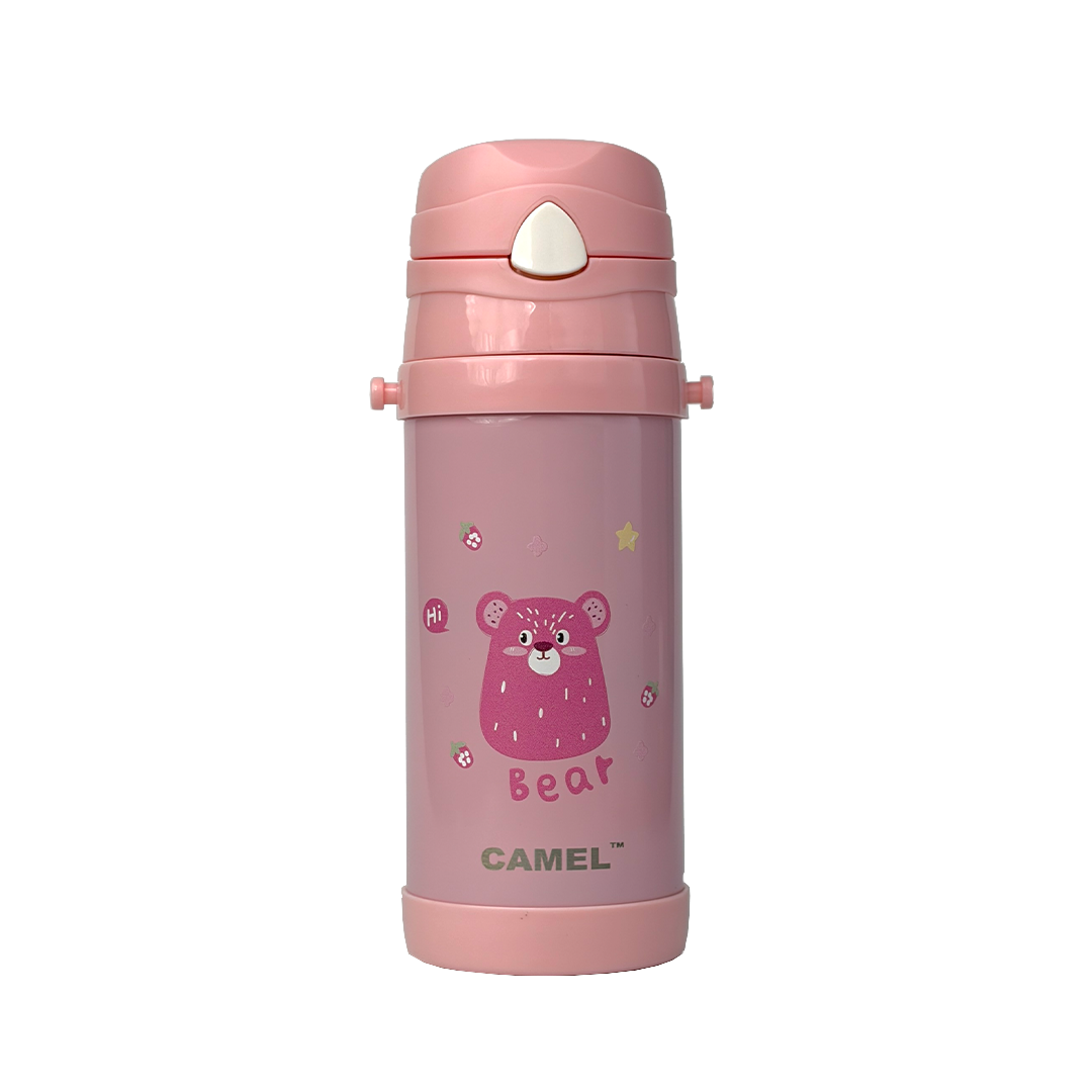 Funsip Kids 420ML Sipper Straw Vacuum Insulated Bottle with Neck Strap - Pink