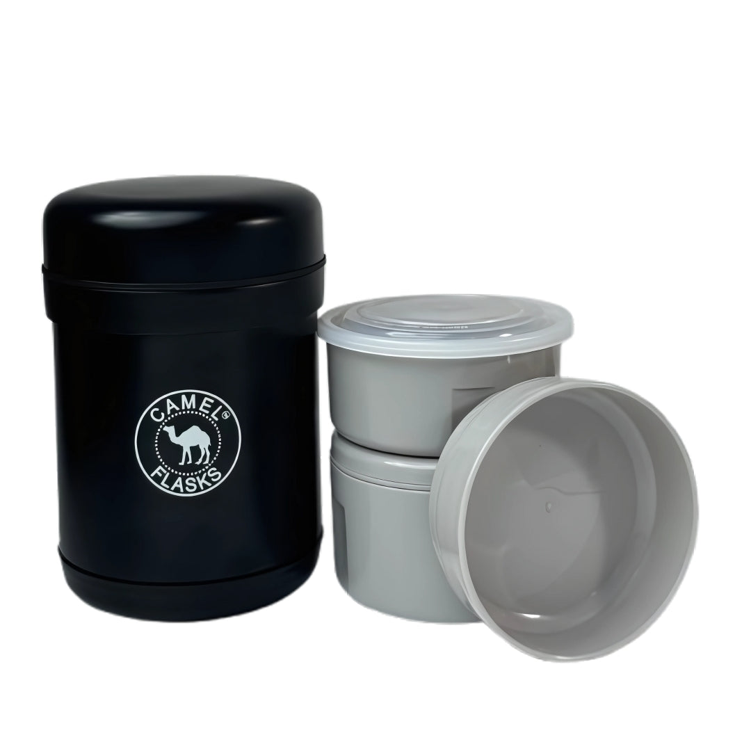 Camel 3 + 3 Free Steel Container - 750 ML Vacuum Insulated Thermosteel + Plastic Container Tiffin with Bag
