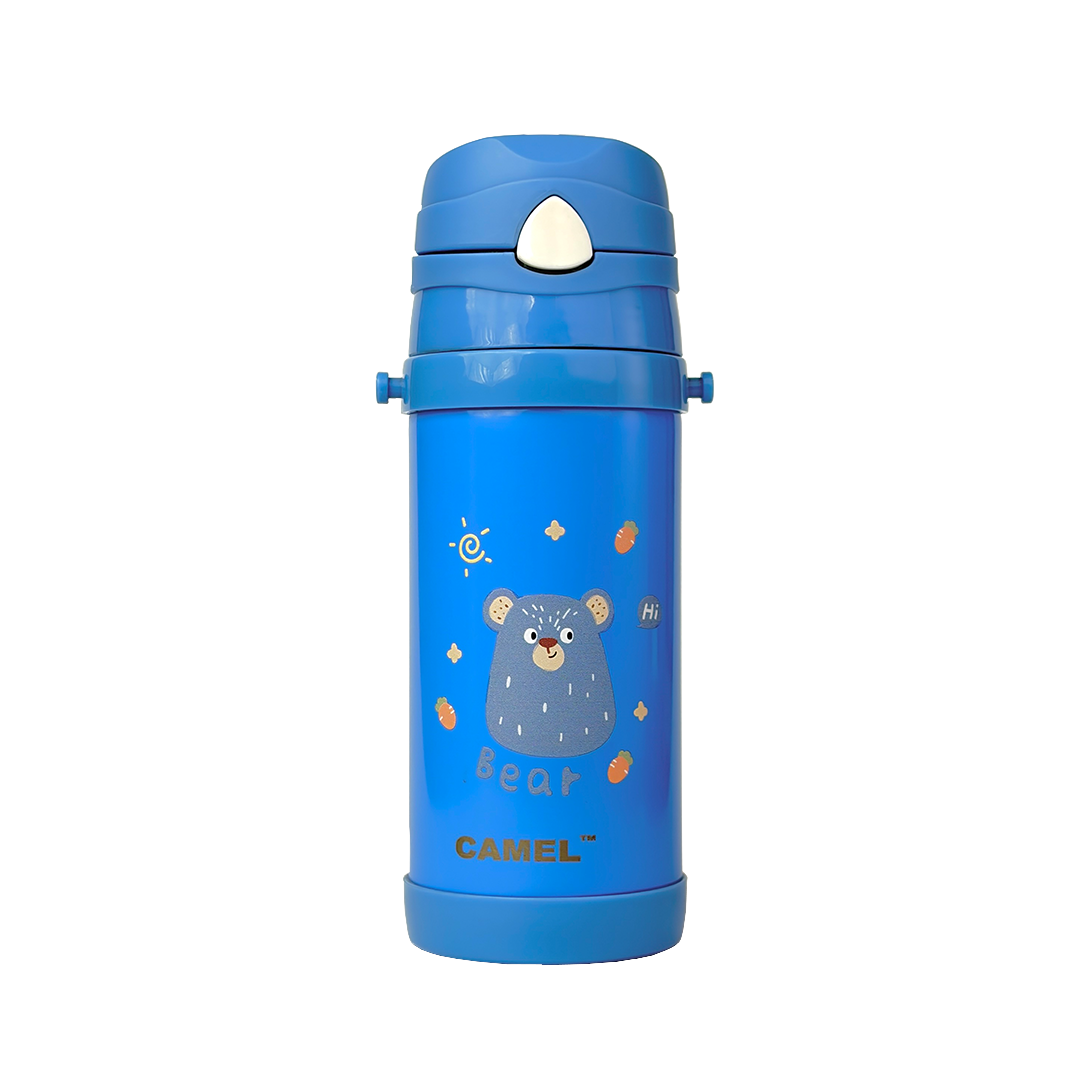 Funsip Kids 420ML Sipper Straw Vacuum Insulated Bottle with Neck Strap - Blue