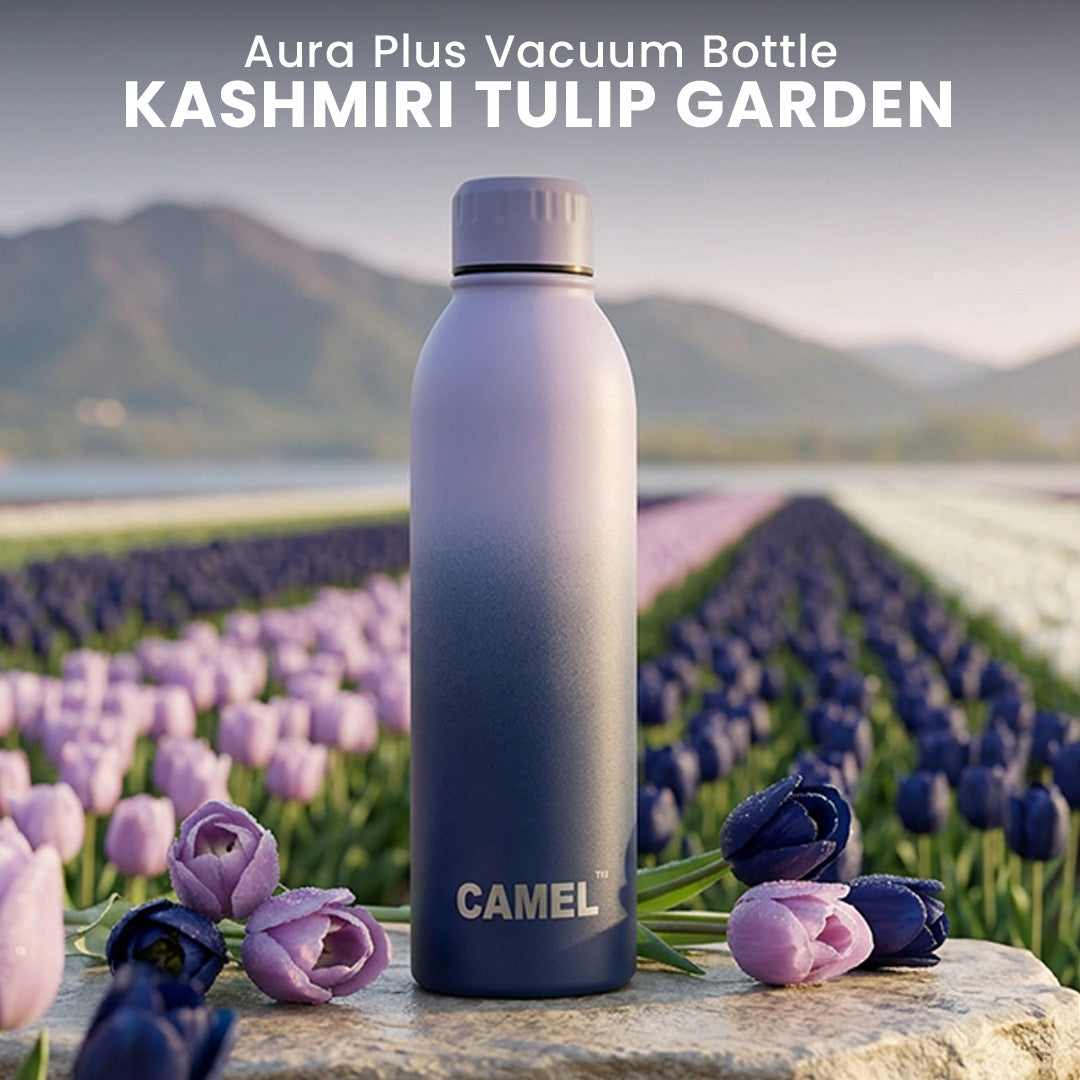 Kashmiri Tulip Garden Aura Plus Double Wall Vacuum Bottle - 6 Hours Hot & 12 Hours Cold