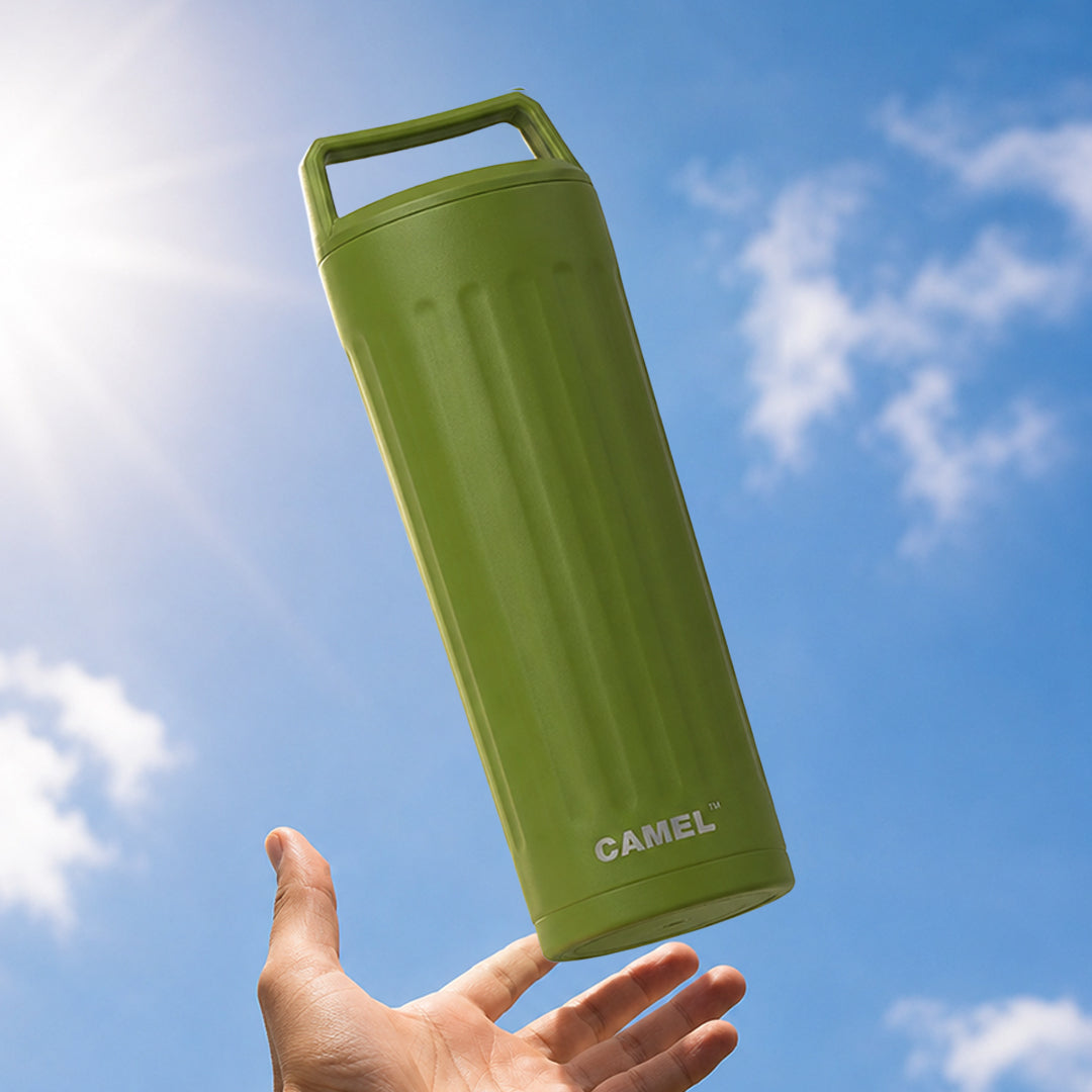 Essentia Quickflip Double Wall Vacuum Tumbler with Stylish Handle - Olive Green
