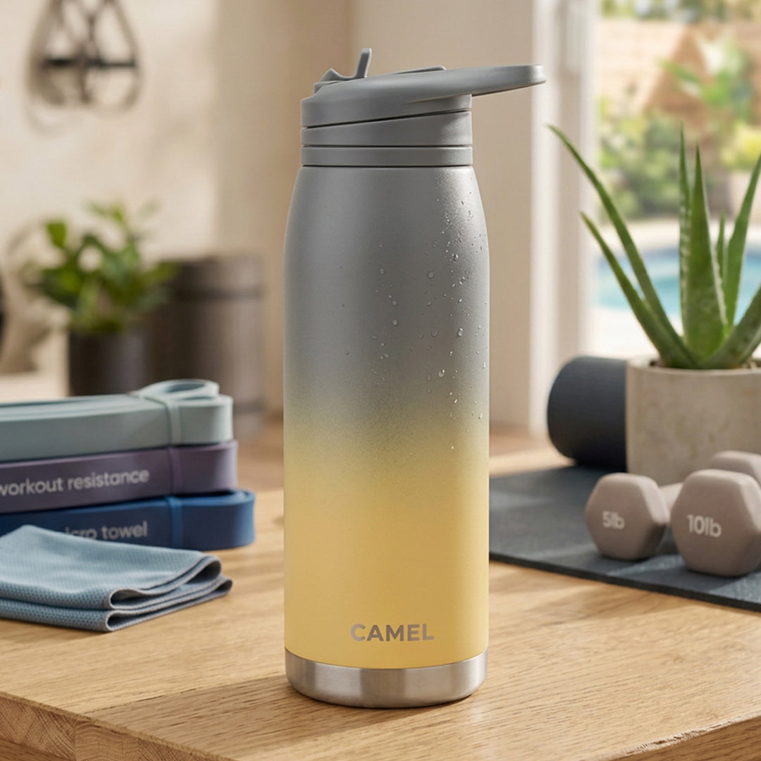 Spark Cream & Grey 1000ML Double Wall Vacuum Bottle - Hot Upto 6 Hrs & Cold Upto 12 Hrs