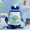 Wonder Kids 550 ML Hot & Cold Vacuum Thermos Sipper & Cup Bottle with Neck Strap Zipper Cover - Shades of Blue