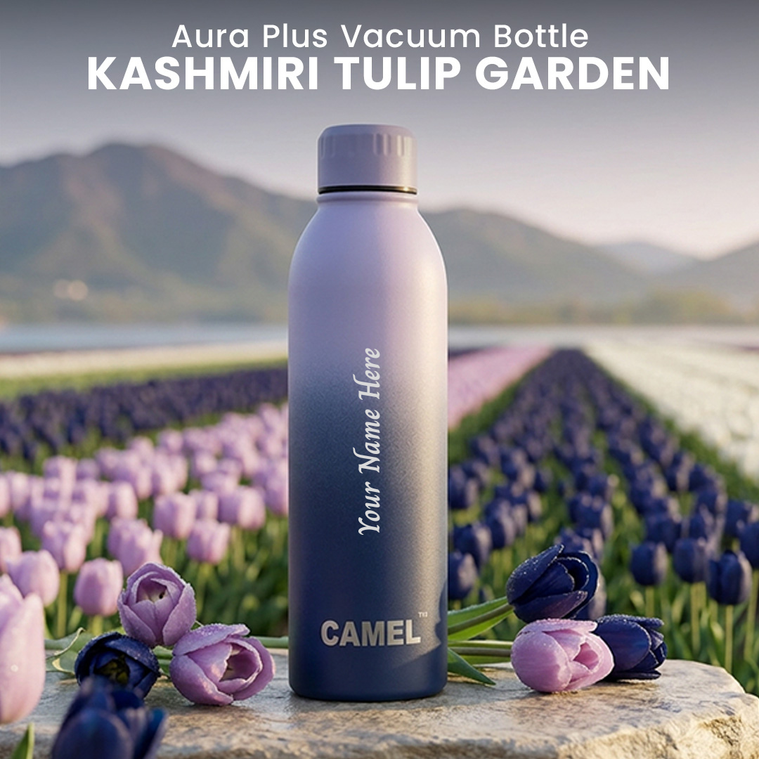 Personalised Kashmiri Tulip Garden Aura Plus Double Wall Vacuum Bottle - 6 Hours Hot & 12 Hours Cold