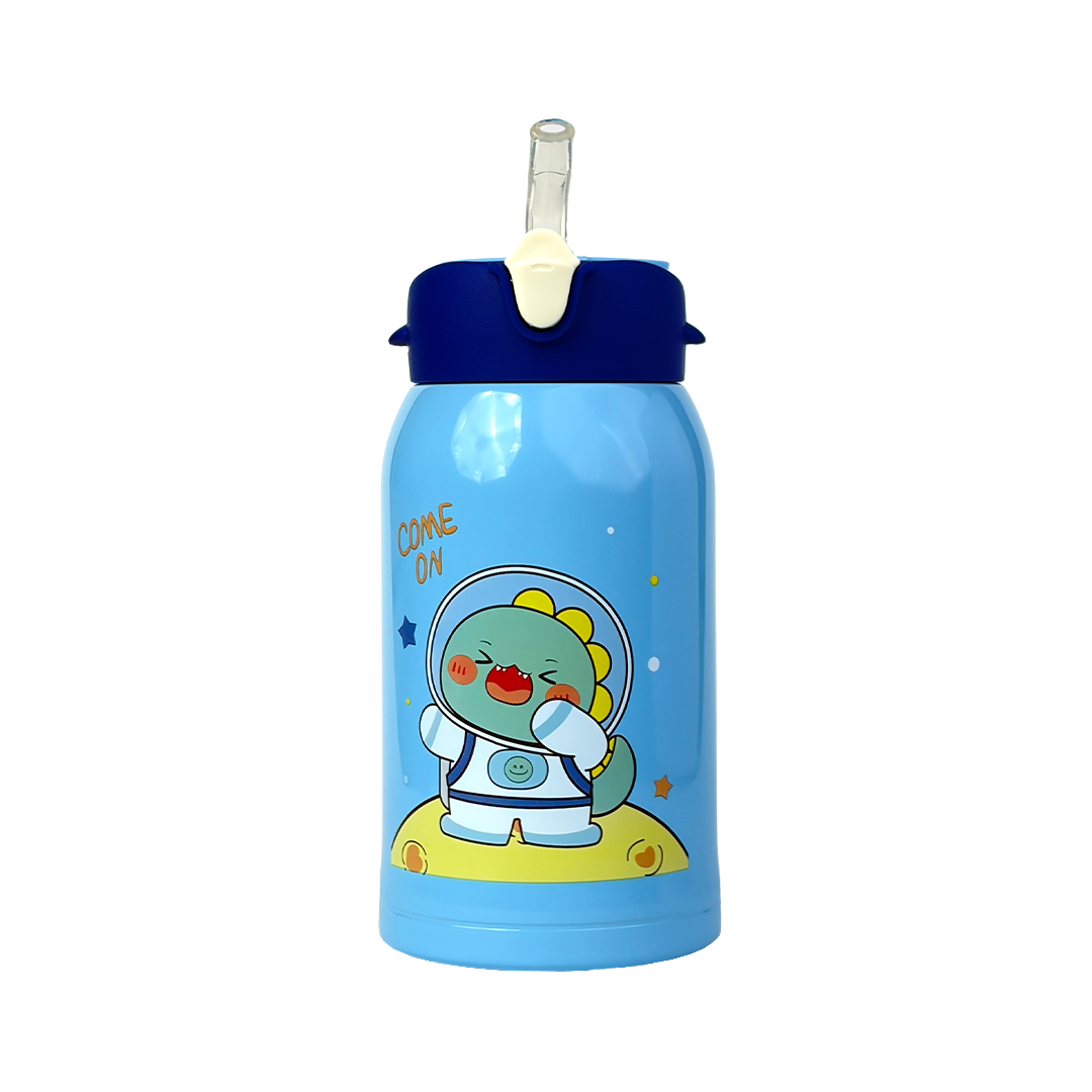 Wonder Kids 550 ML Hot & Cold Vacuum Thermos Sipper & Cup Bottle with Neck Strap Zipper Cover - Shades of Blue
