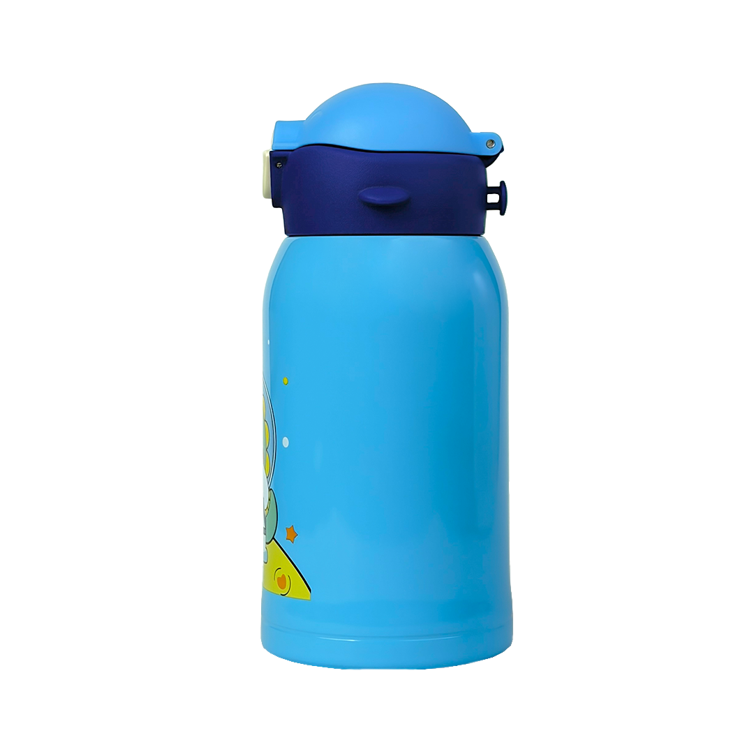 Wonder Kids 550 ML Hot & Cold Vacuum Thermos Sipper & Cup Bottle with Neck Strap Zipper Cover - Shades of Blue