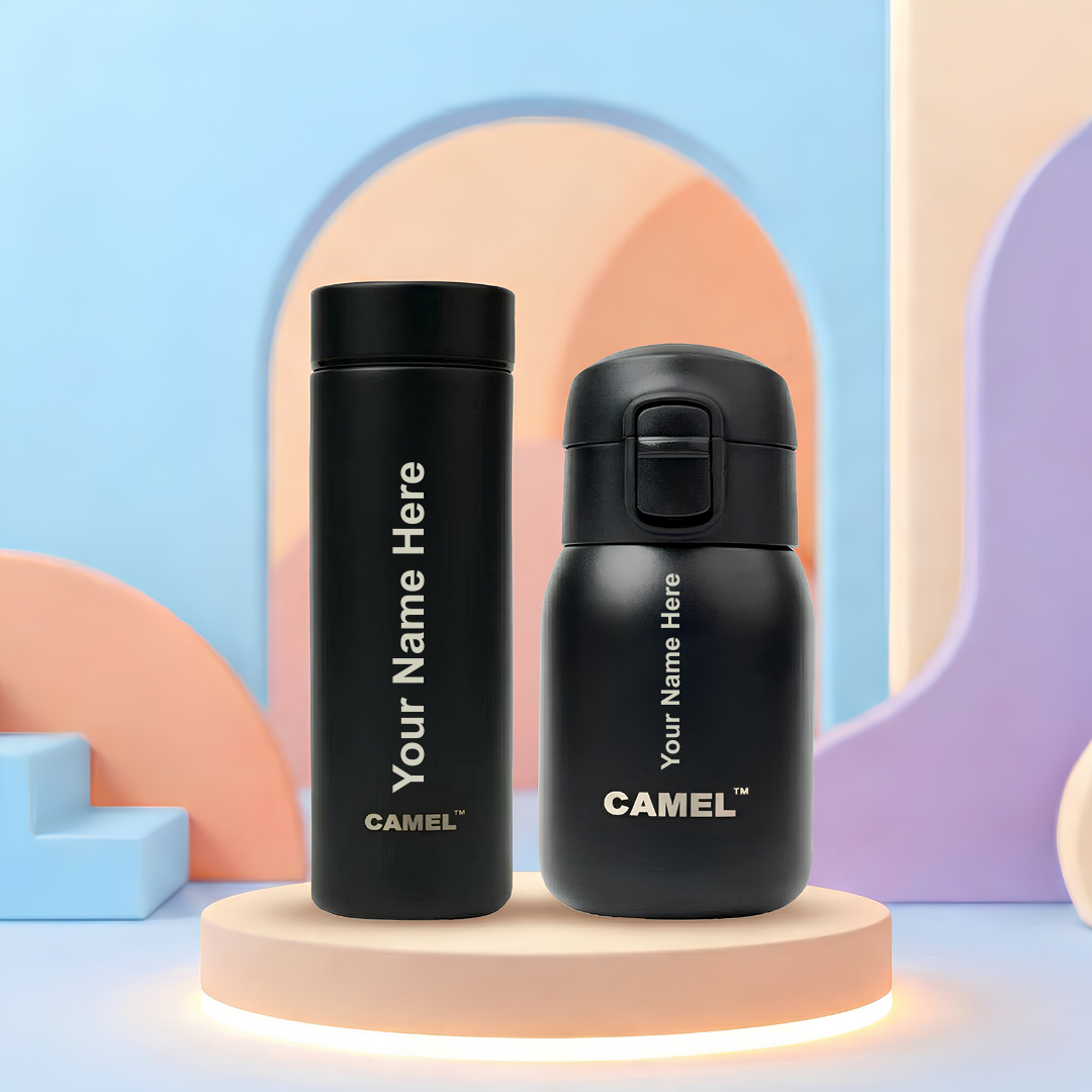 Personalised Mojo 220 ML & Mini 130 ML Mini Vacuum Bottle Combo - Black (COD Not Applicable))