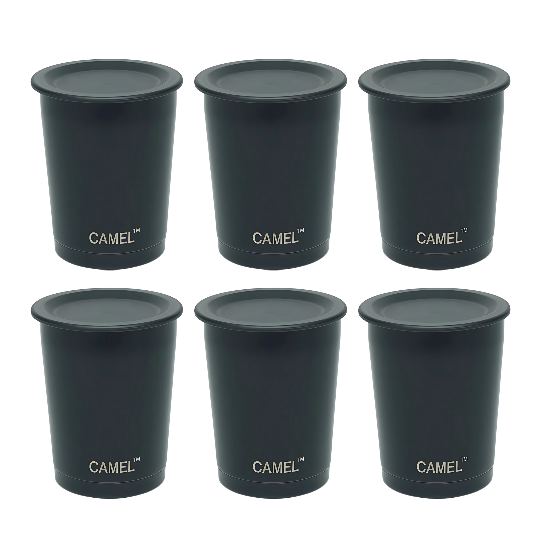 Camel Magic Double Wall Vacuum Glass with Lid - 200 ML (Set of 6)