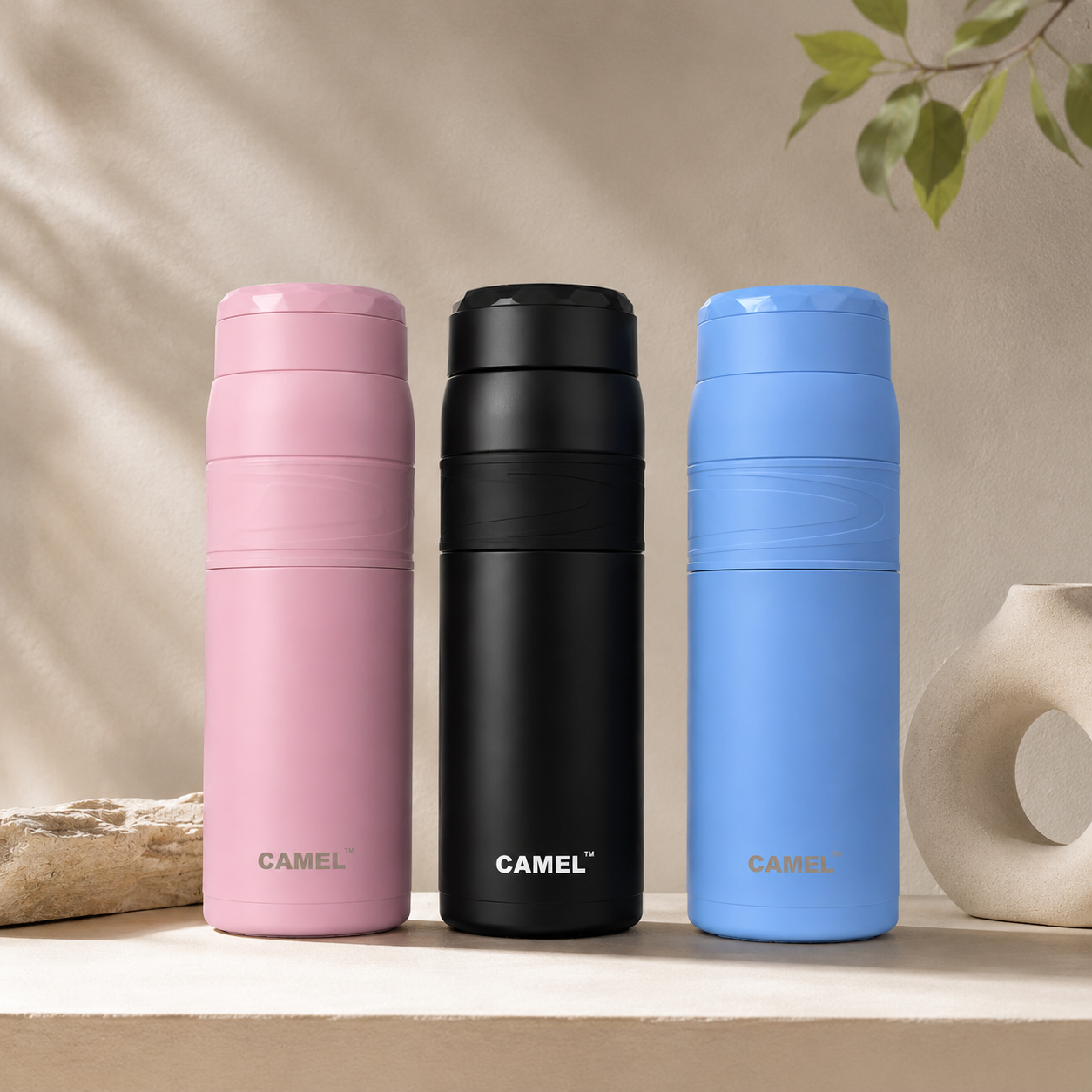 Terra Stainless Steel Vaccum Insulated Water Bottle with Rubber Grip - Set of 3